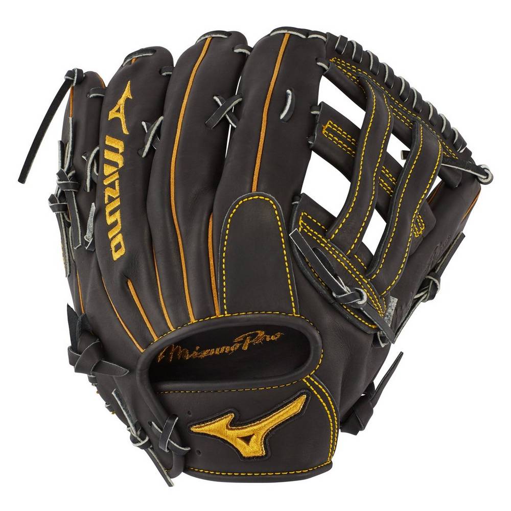 Mizuno Men's Pro Outfield Baseball Gloves 12.75" - Deep Pocket Black (312660-ZSJ)